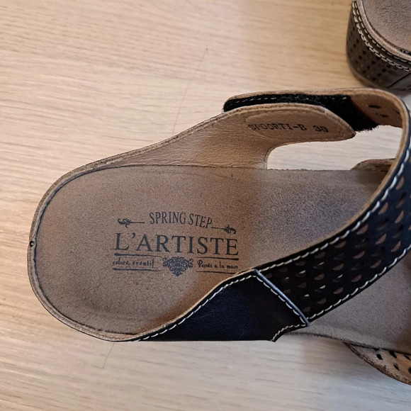 L'artiste Black Leather Tan Cute Girly Slip On Spoorti-B Clogs Size 38 7.5 - Picture 8 of 8